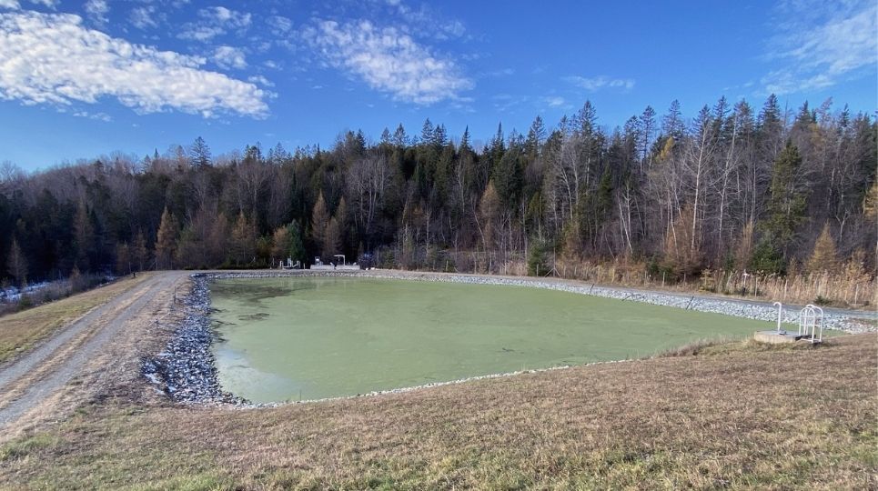 Un étang aéré dont l'aérateur a été mis en pause depuis 24h ou plus