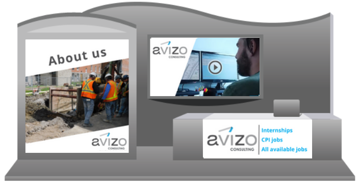 Virtual career booth with three banners